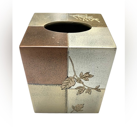 CROSCILL home Tissue Box Cover Lancaster Leaves Squares Decor Metallic - Picture 4 of 7